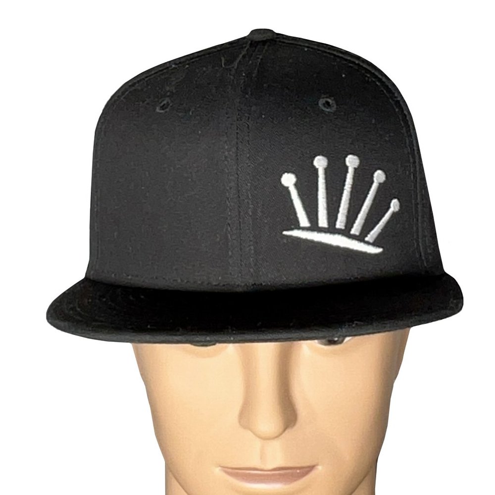 Unbranded 6-Panel Mid-Profile Black With White Crown Unisex Snapback Hat NWOT